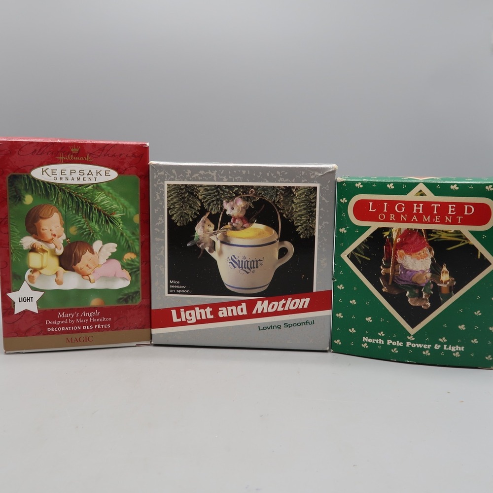 Vintage 90s Hallmark Keepsake Magic Light Christmas Ornaments Lot Angel Mice Elf